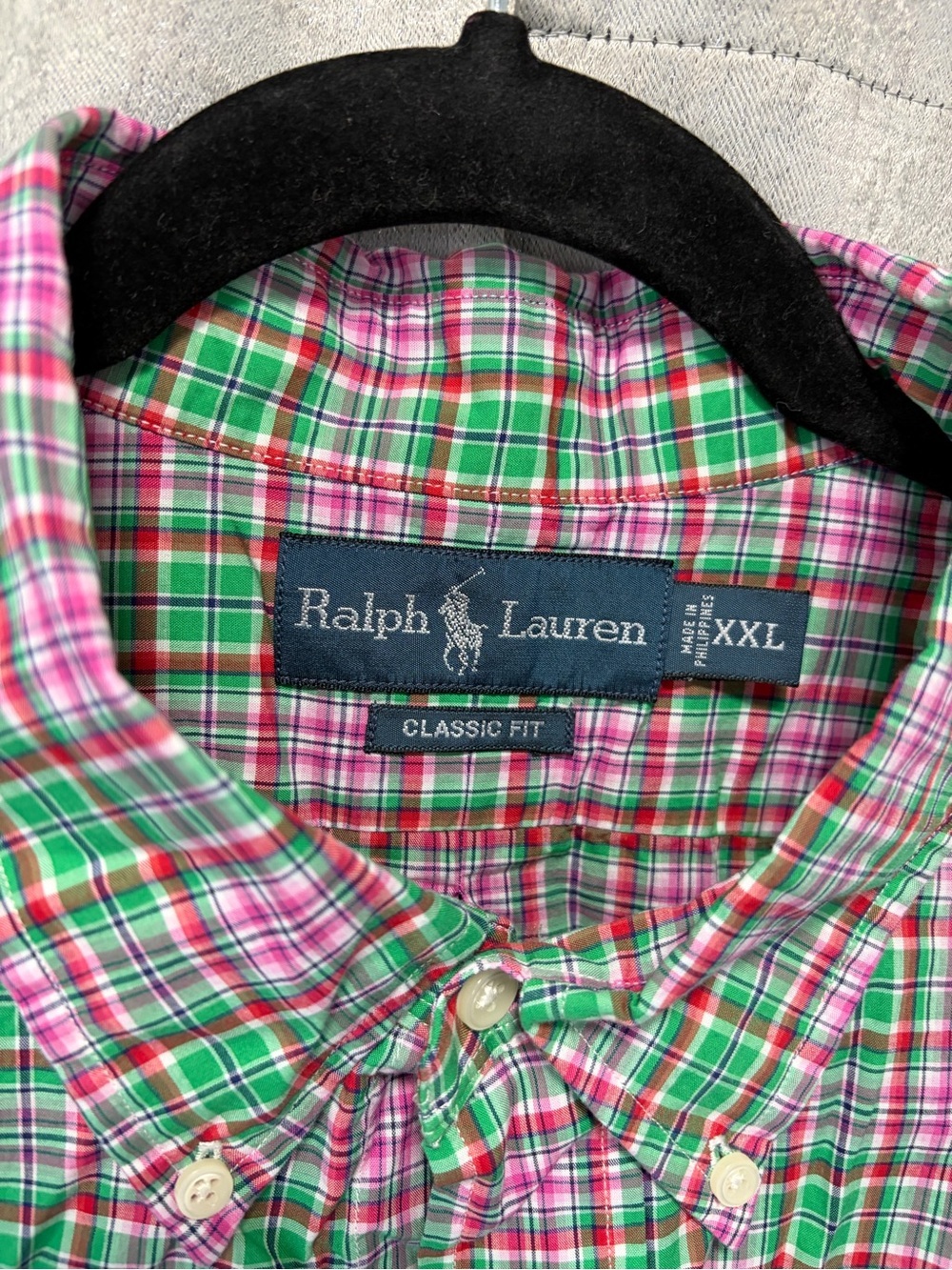 Ralph Lauren Green, Pink & White Plaid Button-Down Shirt vintage 90s